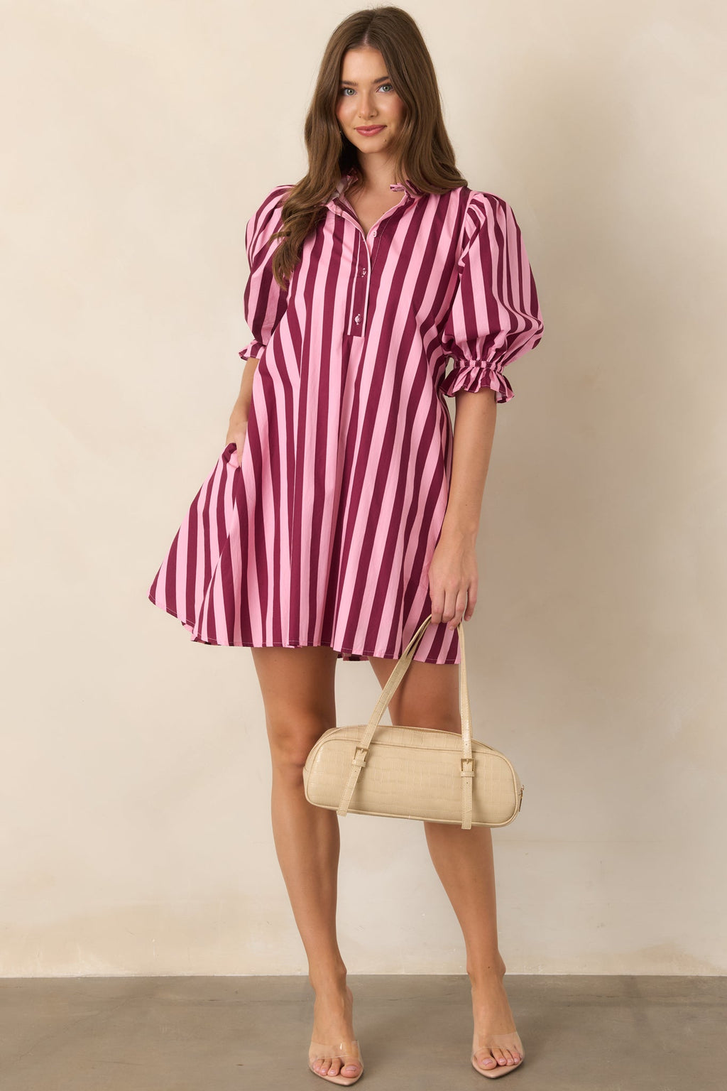 Here's the Plan Pink & Wine Stripe Cotton Mini Shift Dress