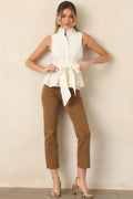 In Good Shape Ivory Sleeveless Tie Front Peplum Blouse