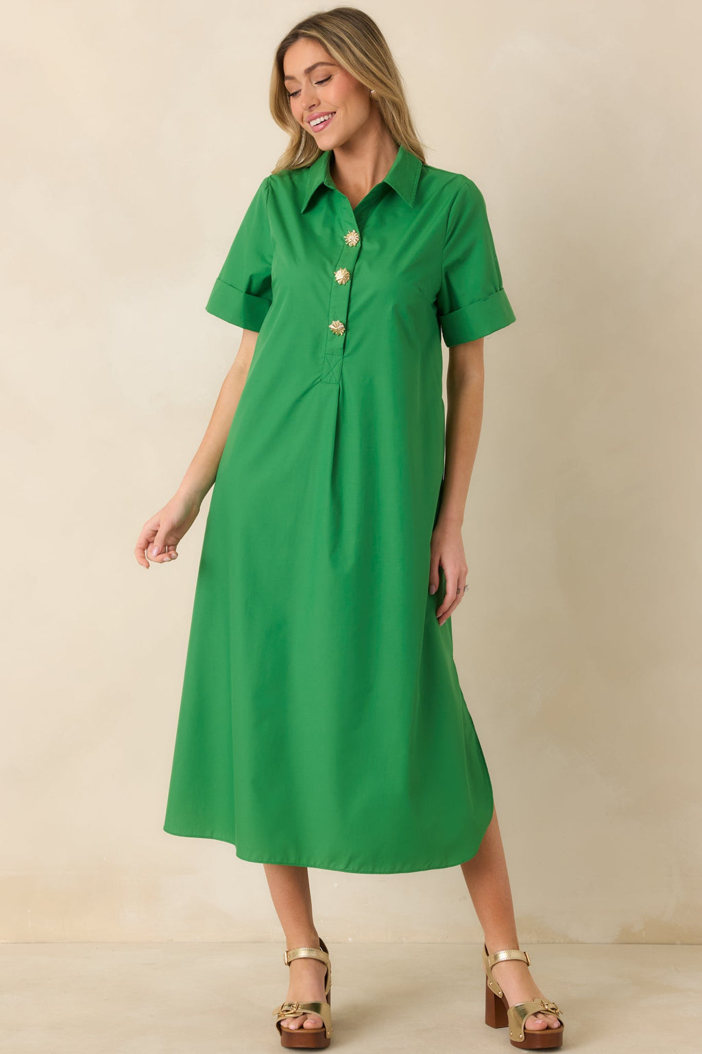 Read the Signs Green Short Sleeve Maxi Dress
