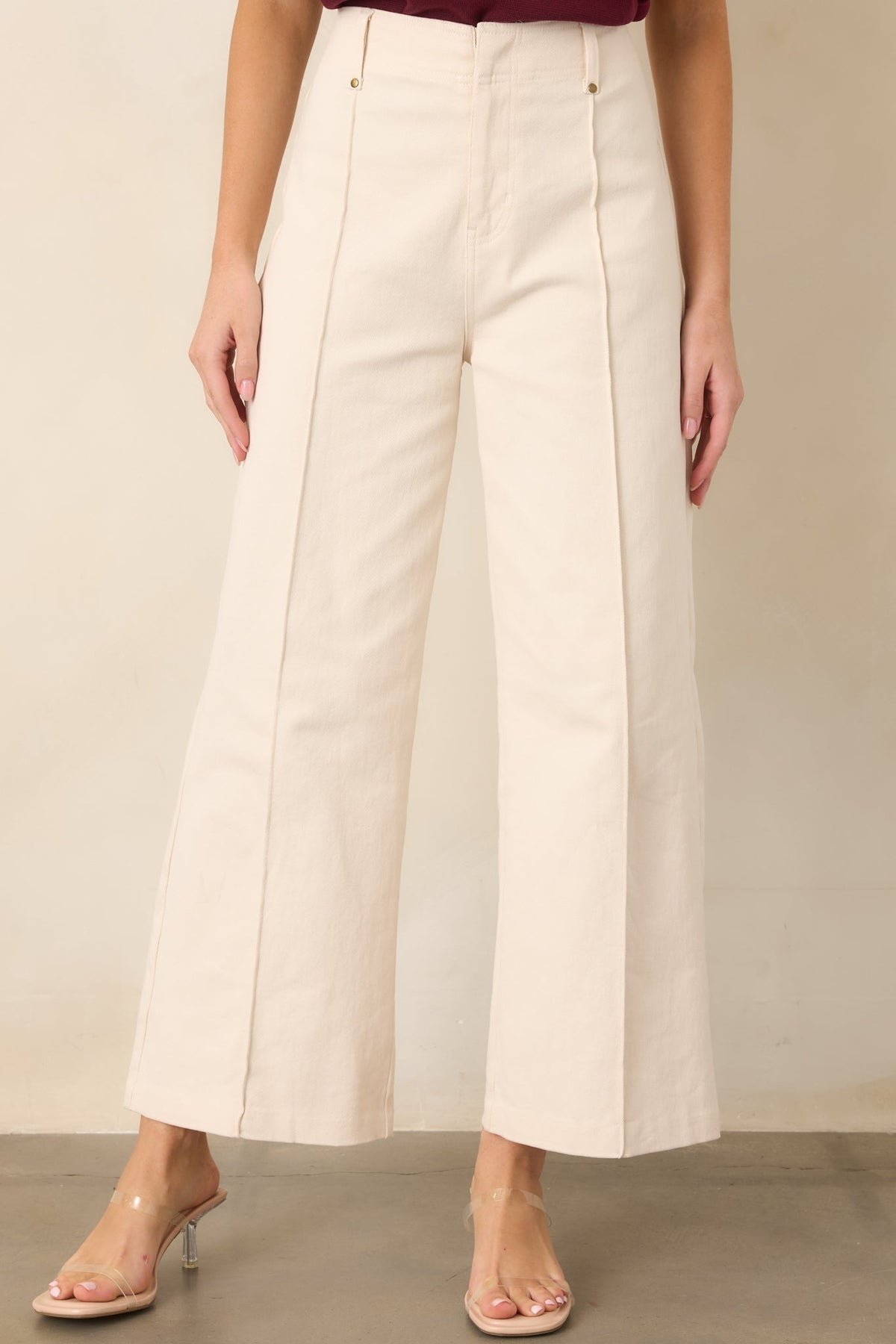 Business & Pleasure Ivory Cotton Wide Leg Cropped Pants