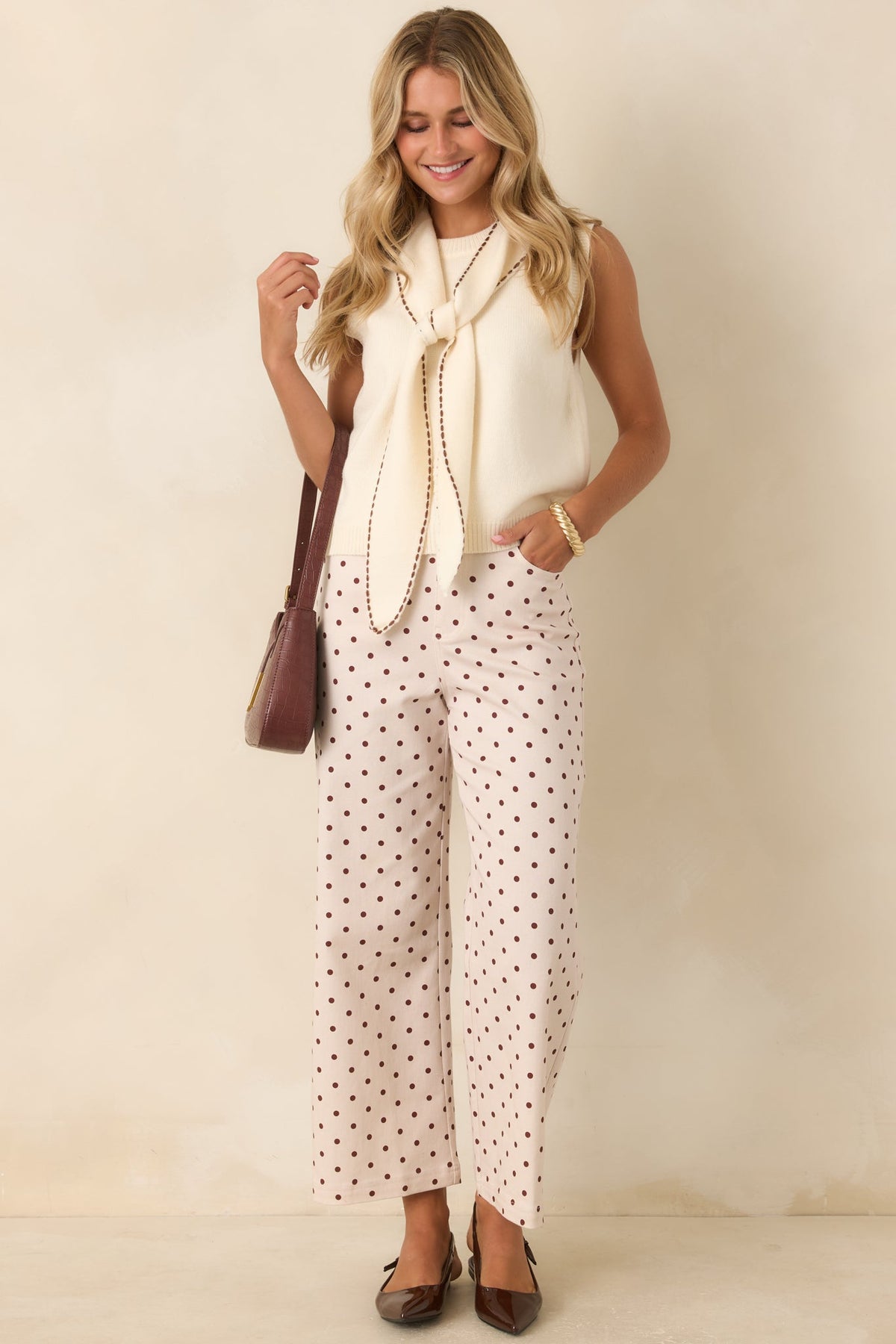 A Spot of Style Ivory & Brown Polka Dot Cotton Pants
