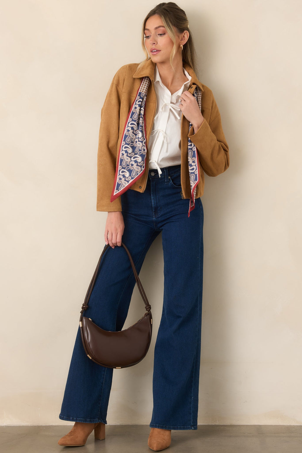 All Part of the Plan Camel Faux Suede Zip Front Jacket