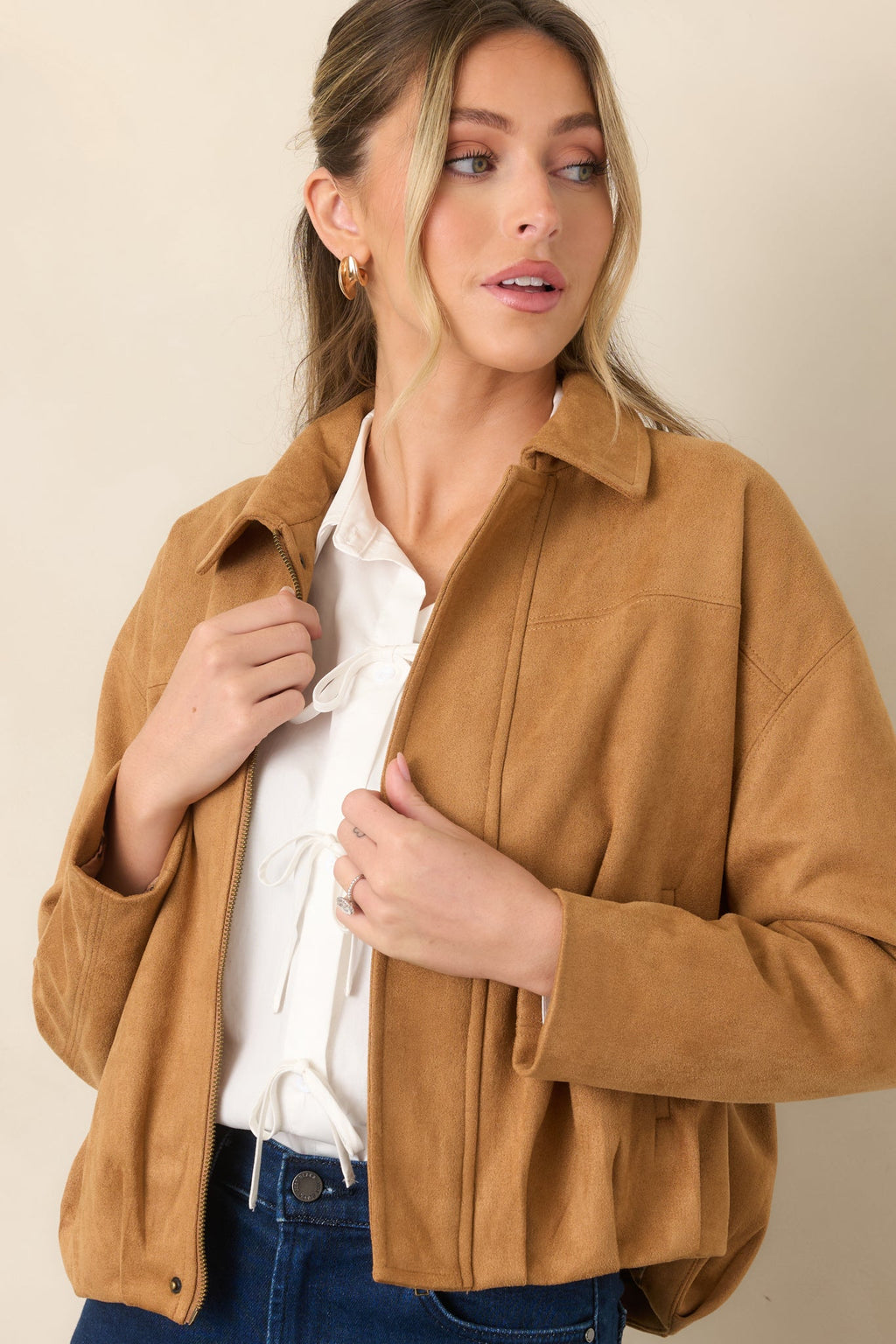 All Part of the Plan Camel Faux Suede Zip Front Jacket