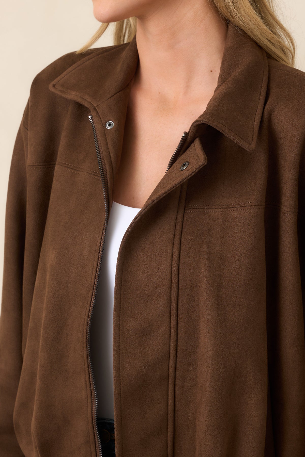 All Part of the Plan Brown Faux Suede Zip Front Jacket