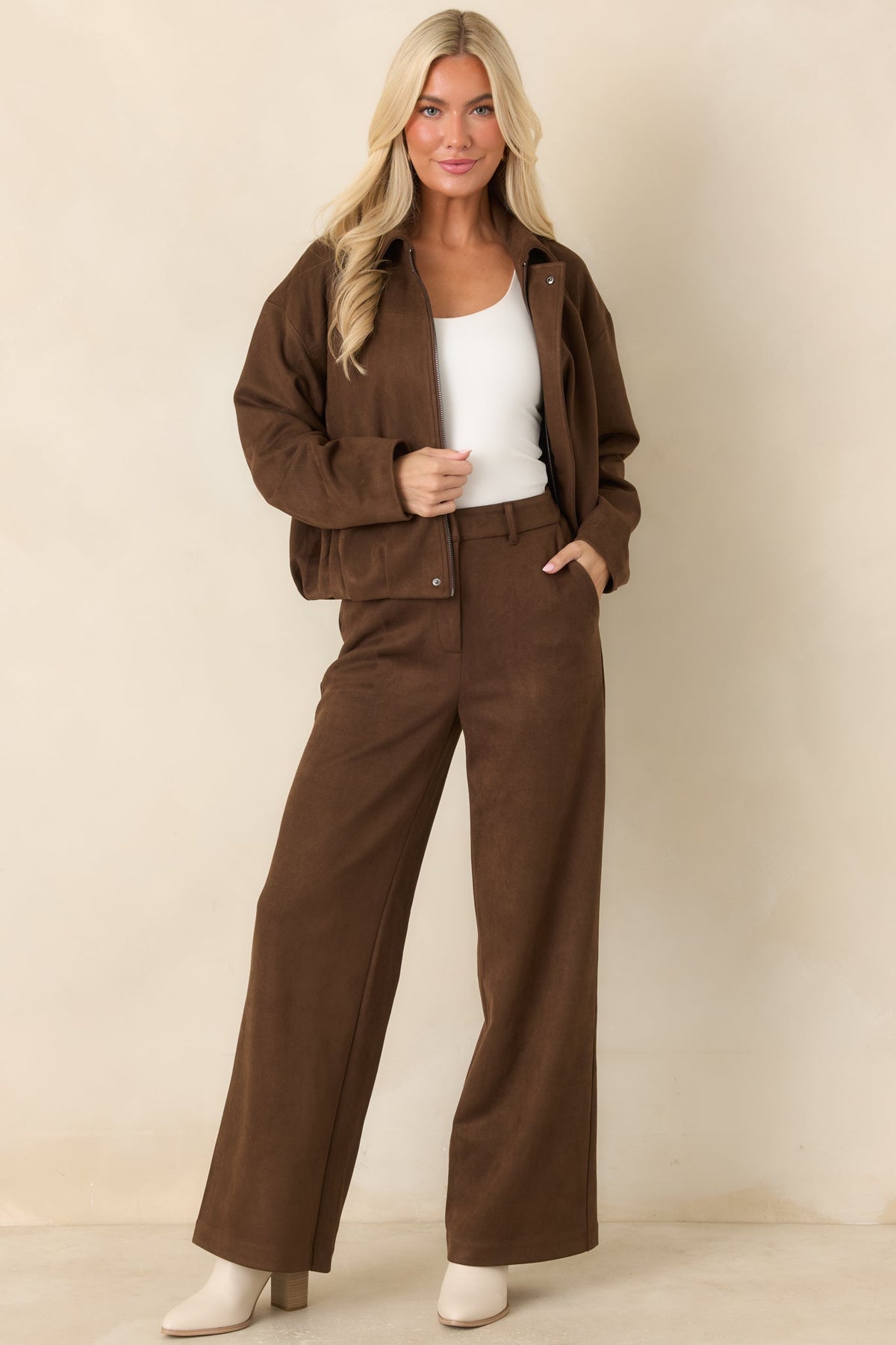 All Part of the Plan Brown Faux Suede Zip Front Jacket