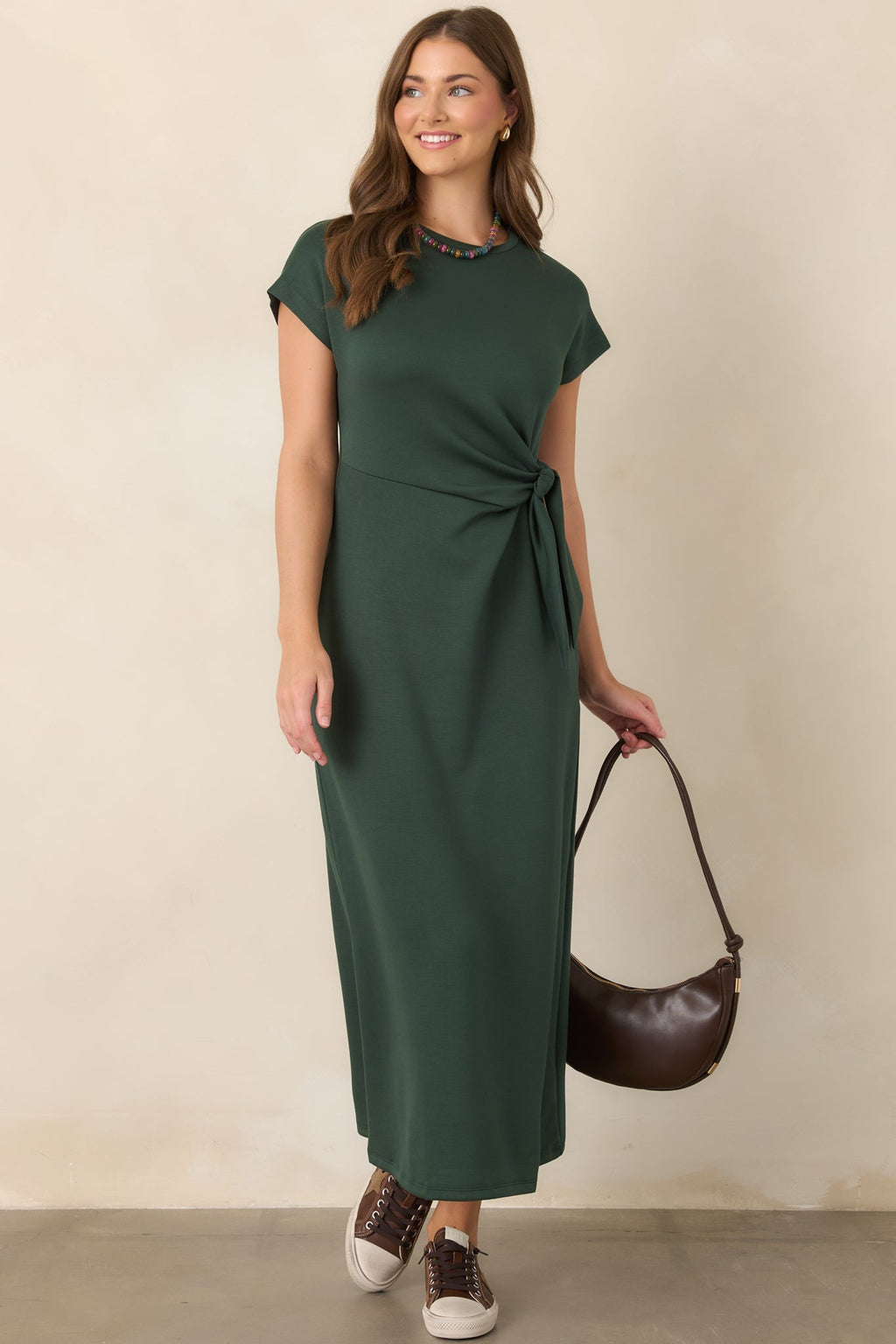 On a Side Note Forest Green Side Tie Maxi Dress