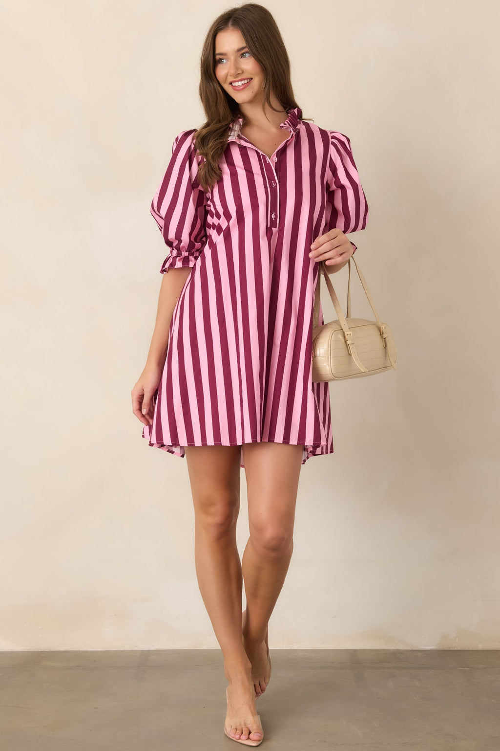 Here's the Plan Pink & Wine Stripe Cotton Mini Shift Dress