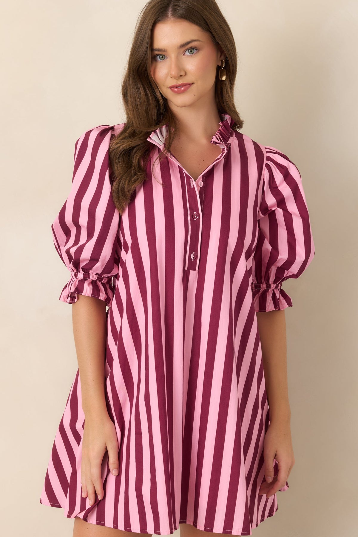 Here's the Plan Pink & Wine Stripe Cotton Mini Shift Dress