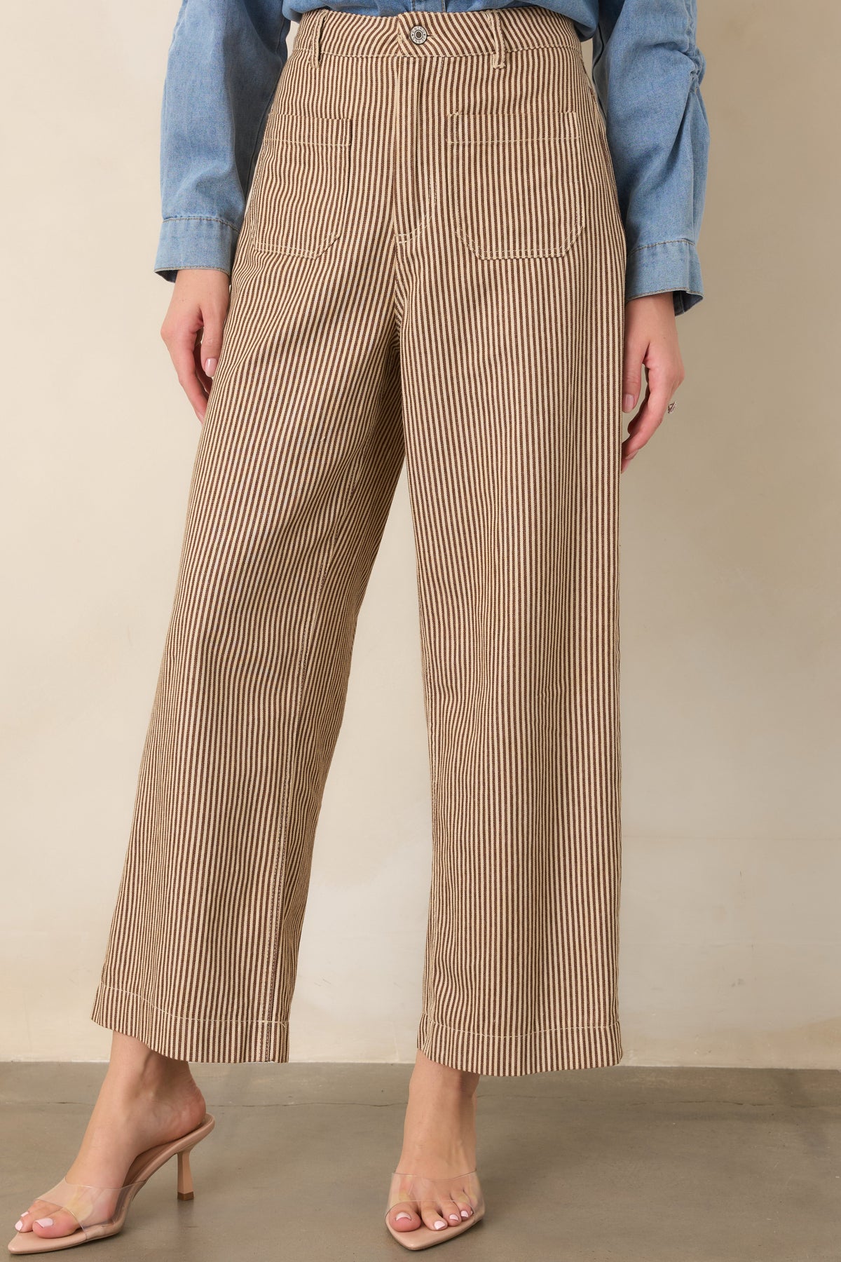Straight to It Brown & Ivory Striped Wide Leg Pants