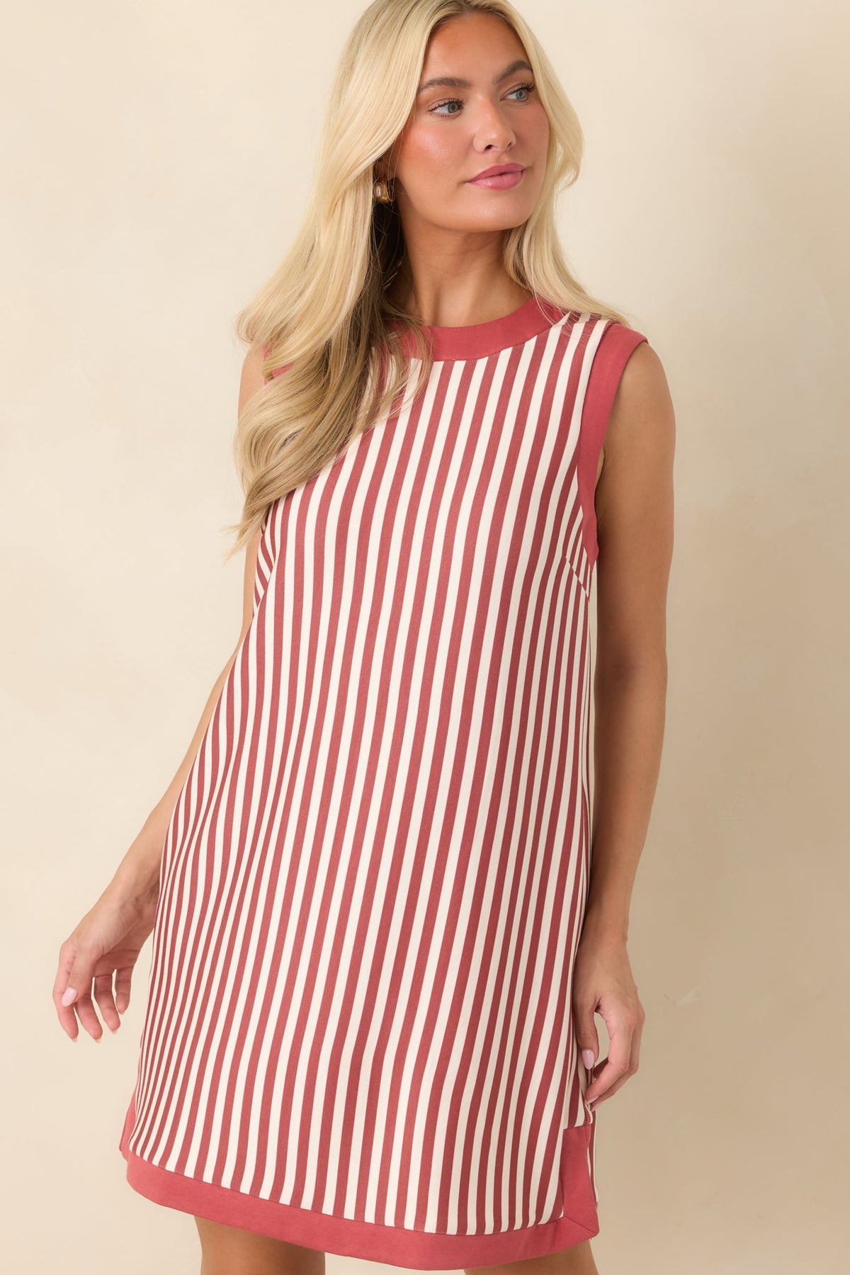 On the Roster Terracotta & Ivory Striped Shift Mini Dress