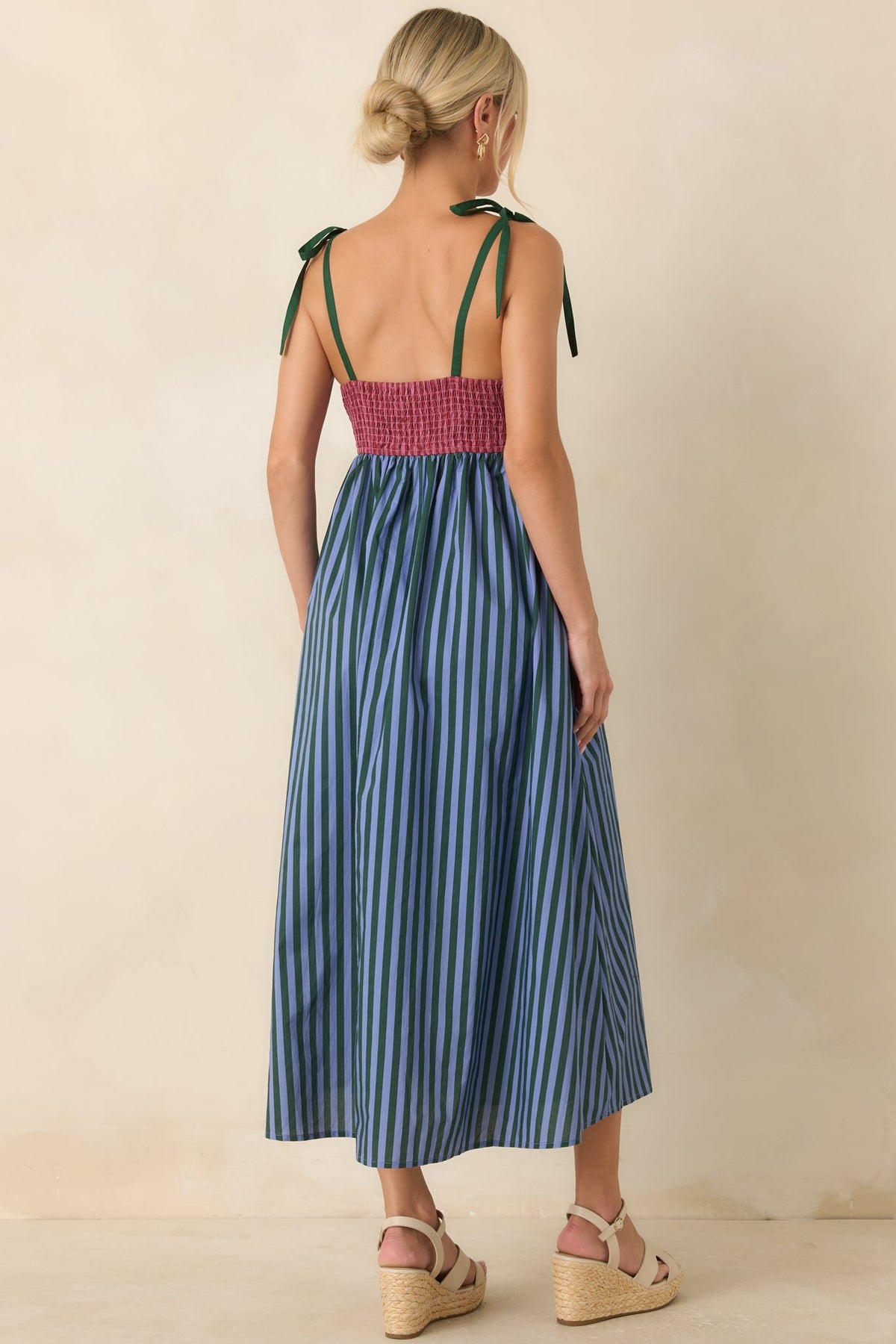Wrong Place, Right Time Blue & Burgundy Stripe Cotton Midi Dress