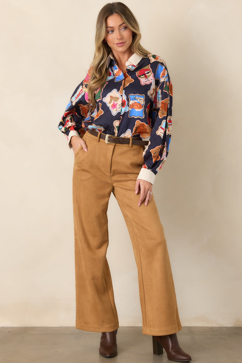 All Part of the Plan Camel Faux Suede Wide Leg Pants