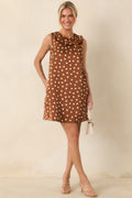Love in Plain Sight Brown Polka Dot Bow Mini Shift Dress