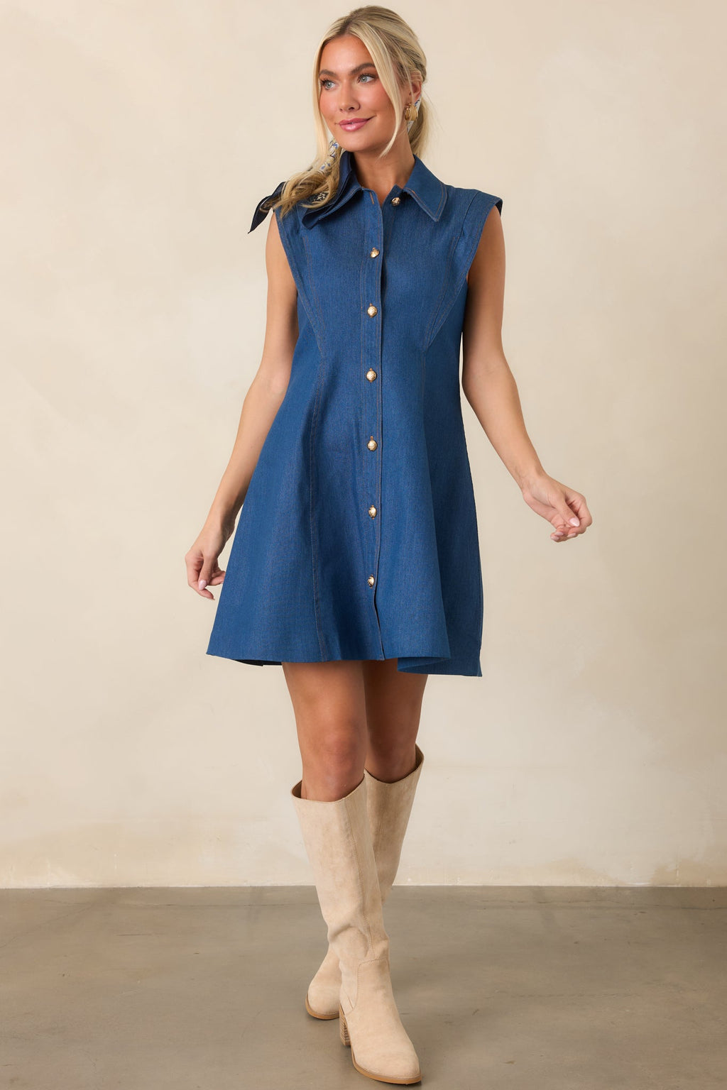 Anna Cate Albie Dark Wash Denim Button Front Mini Dress