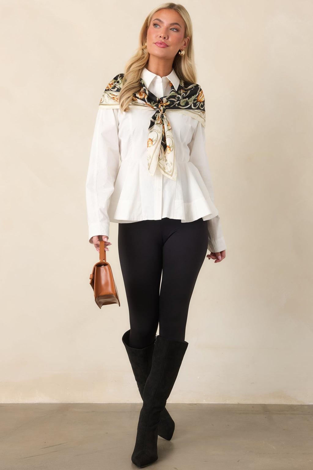 Good to Know White Cotton Peplum Button Front Blouse