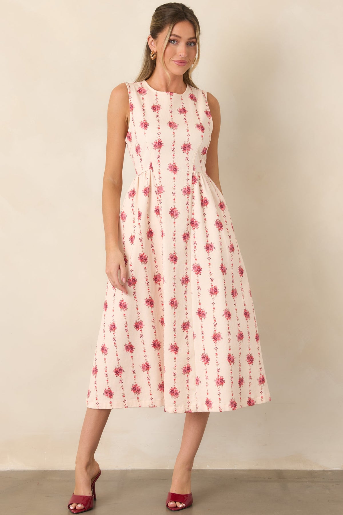Heirloom Blooms Ivory Floral Cotton Midi Dress