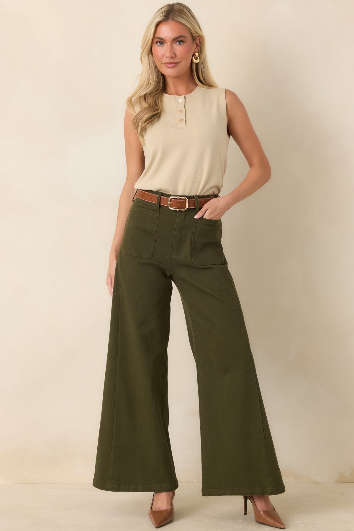 Grounded in Style Olive Green Cotton Wide Leg Pants