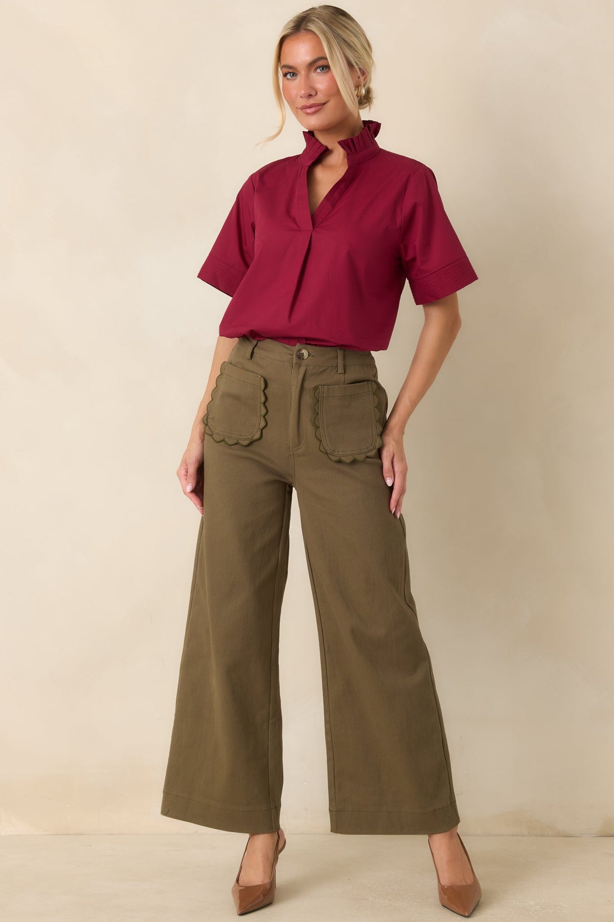 Memories Made Olive Green Cotton Wide Leg Pants