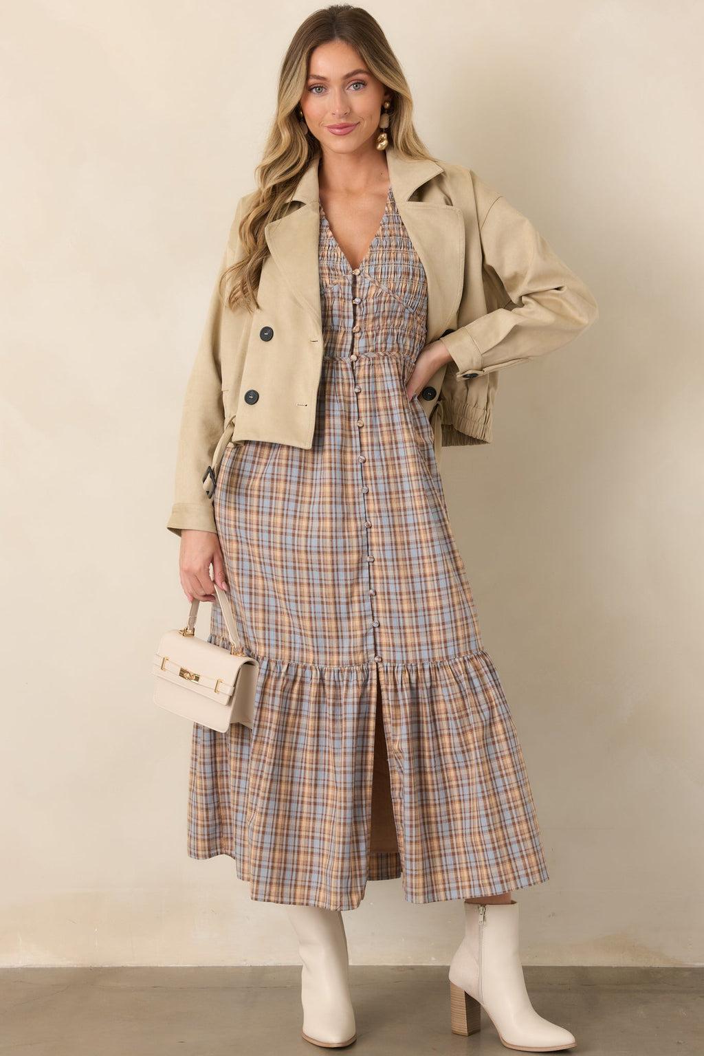 Ahead of Schedule Beige Cotton Double Breasted Belted Jacket