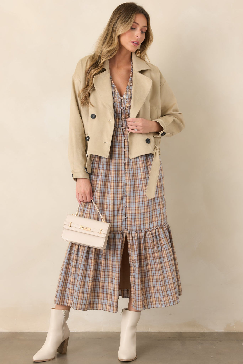 Ahead of Schedule Beige Cotton Double Breasted Belted Jacket