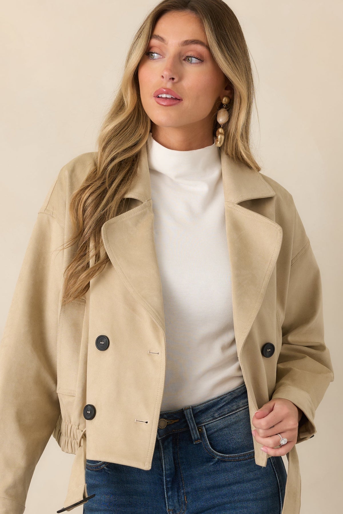 Ahead of Schedule Beige Cotton Double Breasted Belted Jacket