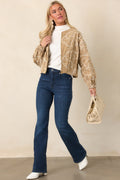 At Your Pace Tan Cotton Embroidered Zip up Jacket