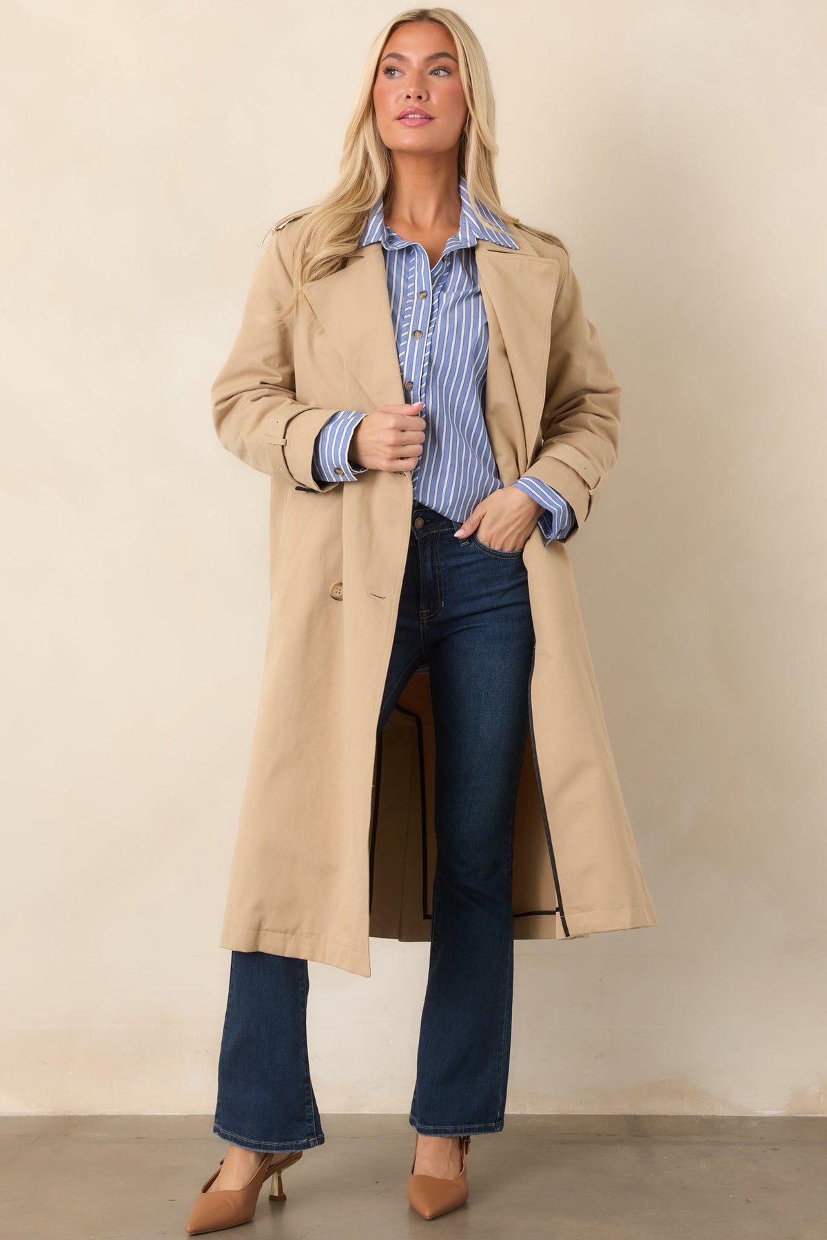 On the Avenue Tan Cotton Belted Trench Coat