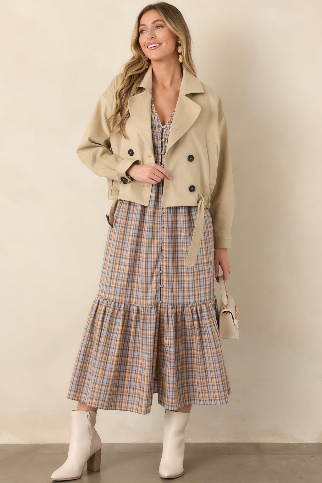 Ahead of Schedule Beige Cotton Double Breasted Belted Jacket