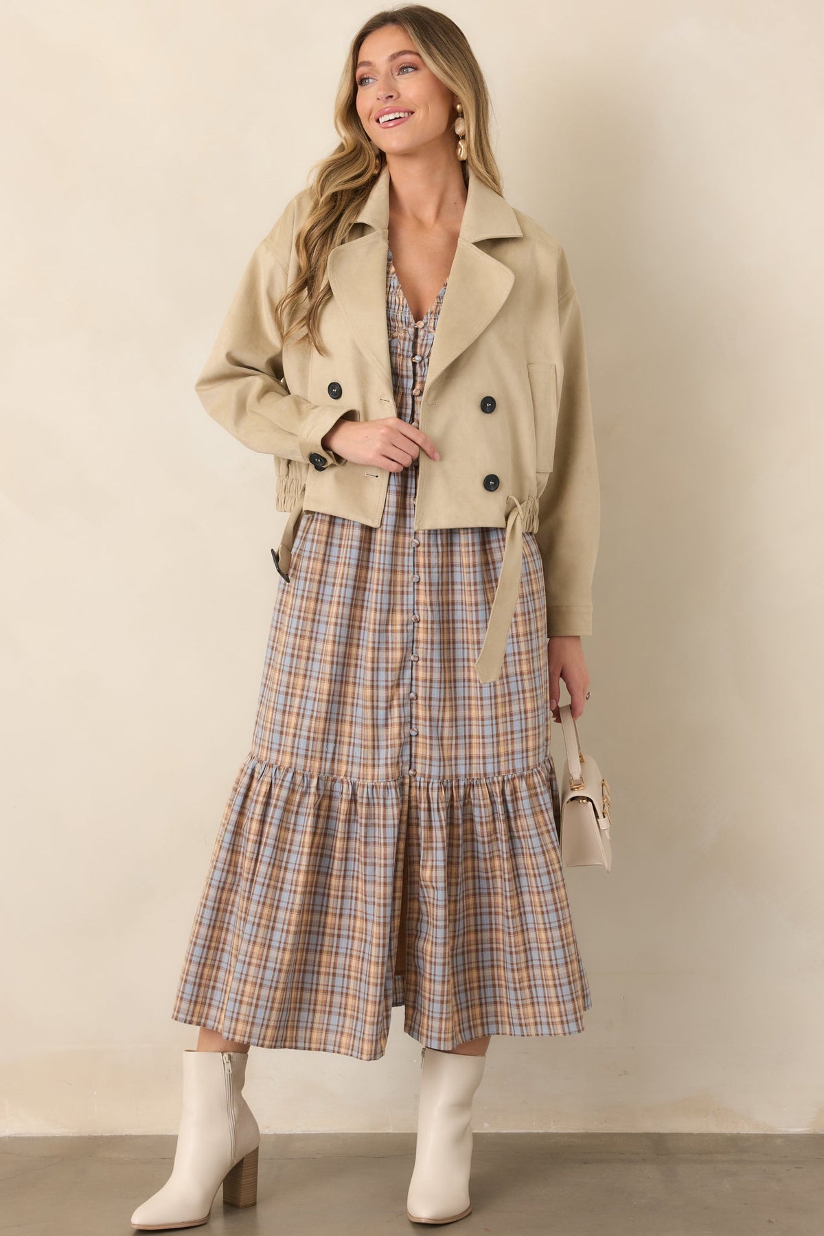 Ahead of Schedule Beige Cotton Double Breasted Belted Jacket