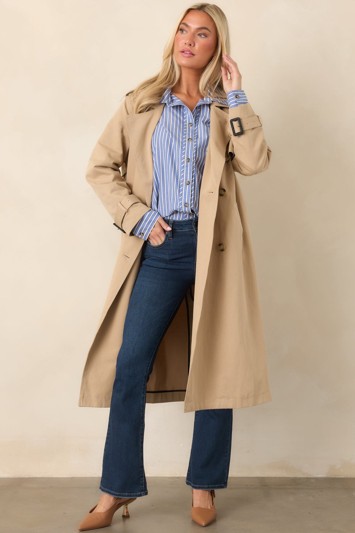 On the Avenue Tan Cotton Belted Trench Coat