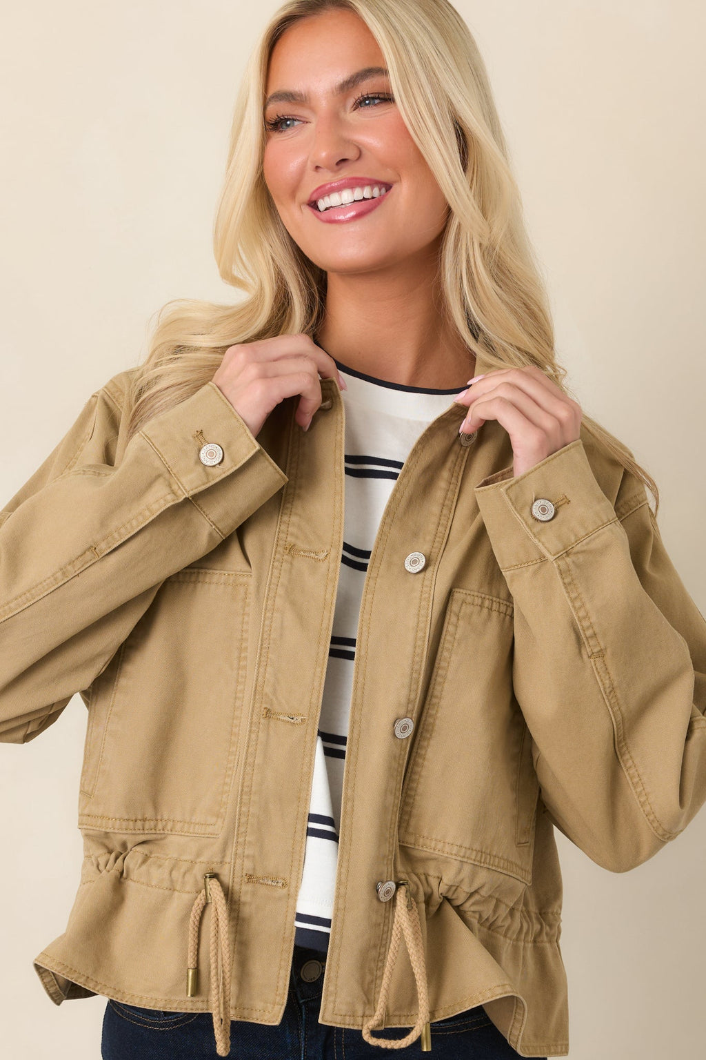 Let's Go There Tan Cotton Twill Utility Jacket
