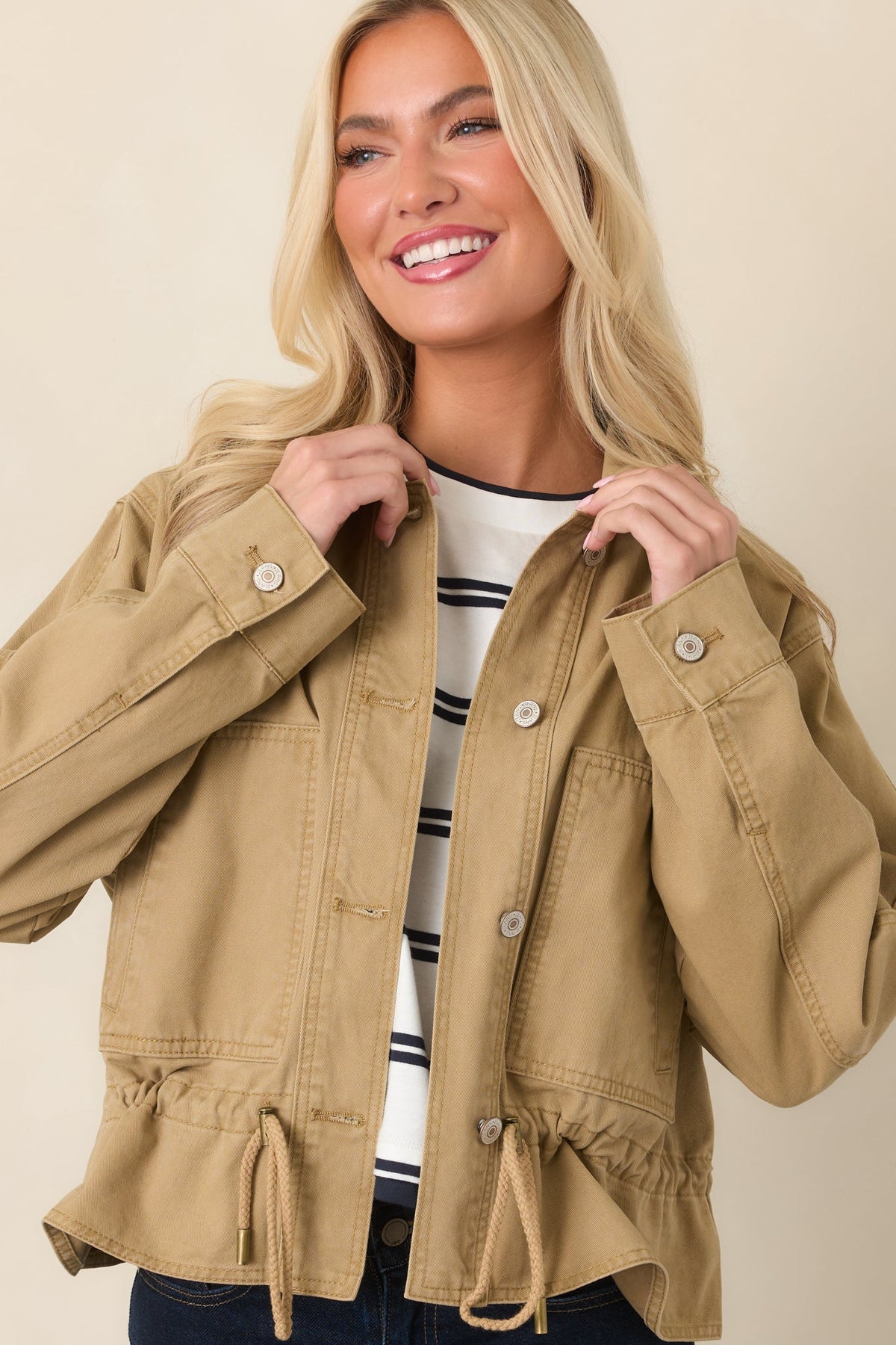Let's Go There Tan Cotton Twill Utility Jacket