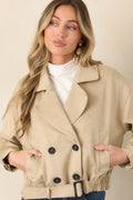 Ahead of Schedule Beige Cotton Double Breasted Belted Jacket