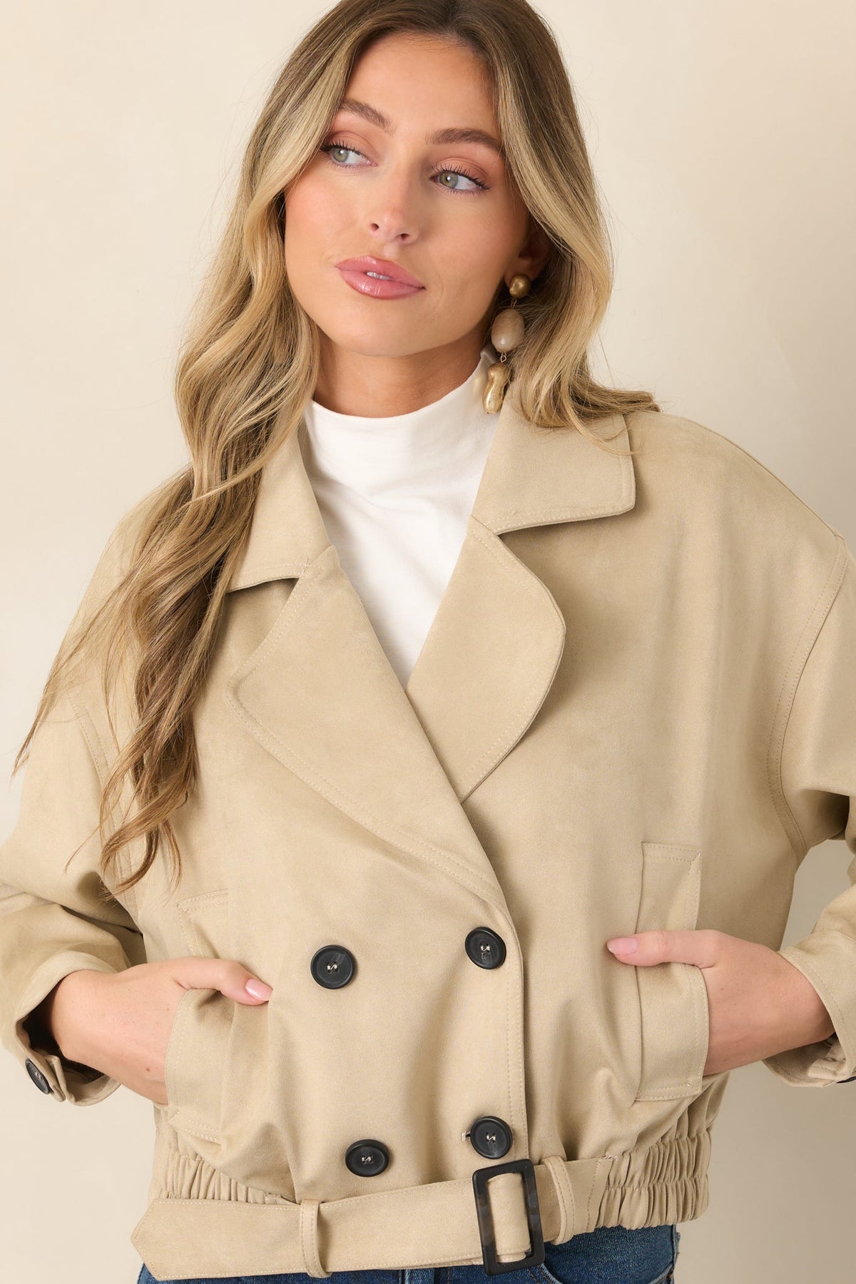 Ahead of Schedule Beige Cotton Double Breasted Belted Jacket