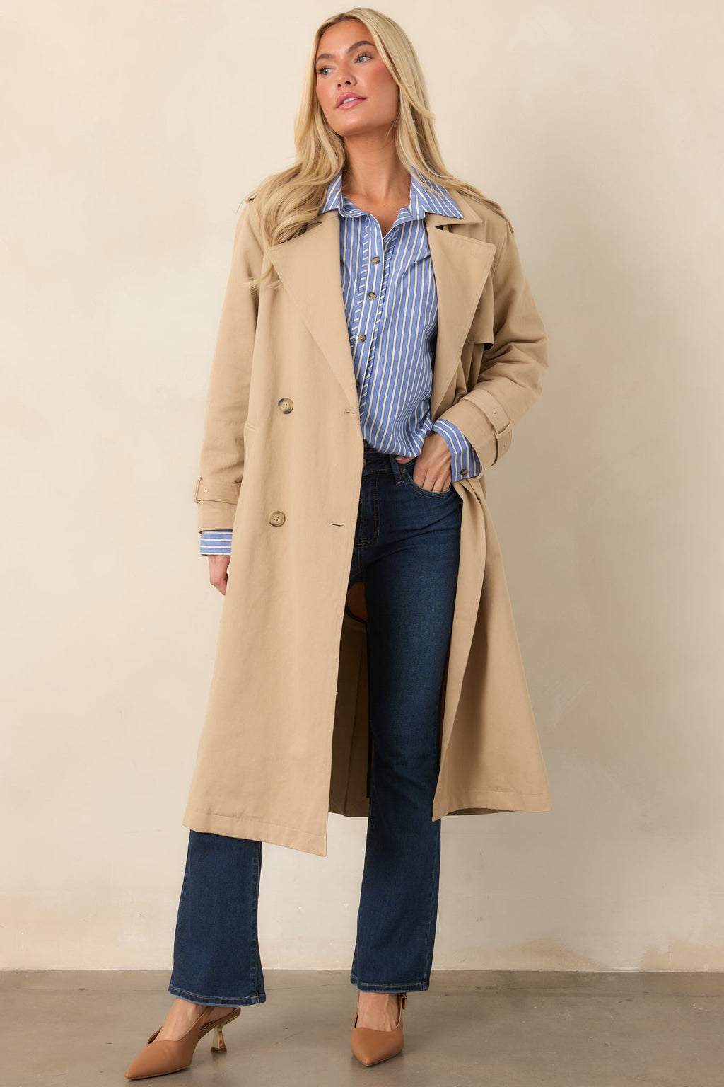On the Avenue Tan Cotton Belted Trench Coat