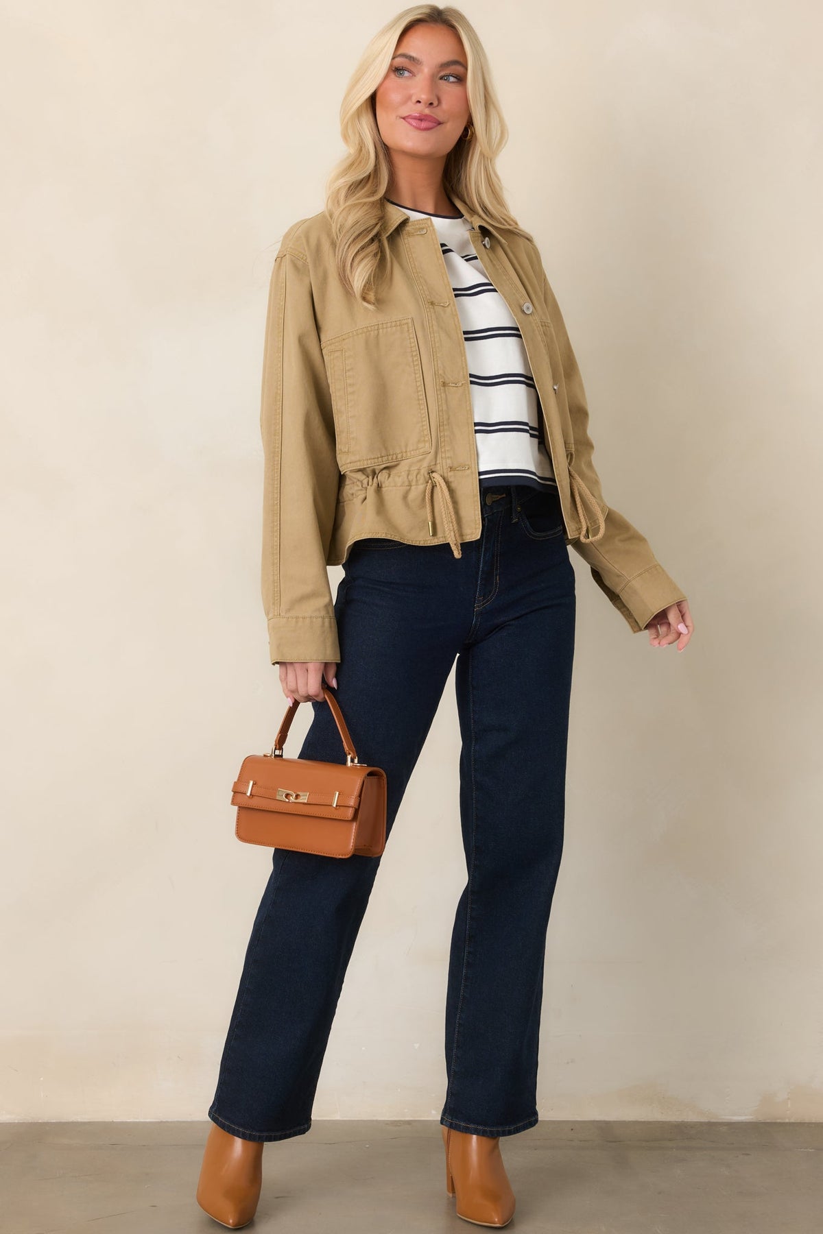 Let's Go There Tan Cotton Twill Utility Jacket