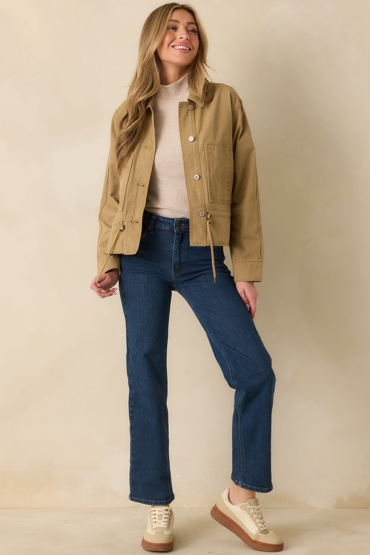 Let's Go There Tan Cotton Twill Utility Jacket