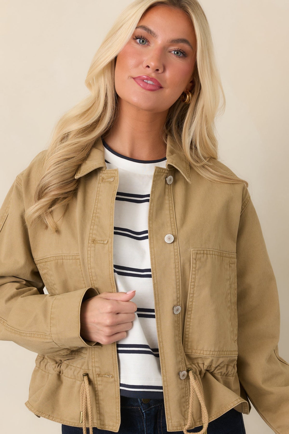 Let's Go There Tan Cotton Twill Utility Jacket