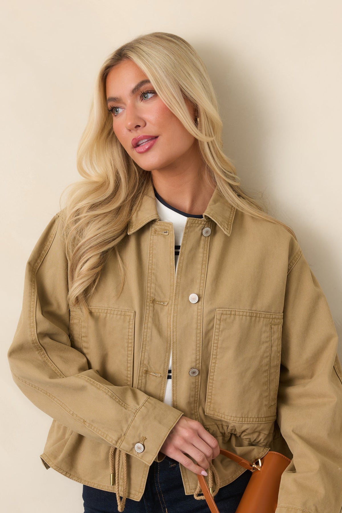 Let's Go There Tan Cotton Twill Utility Jacket