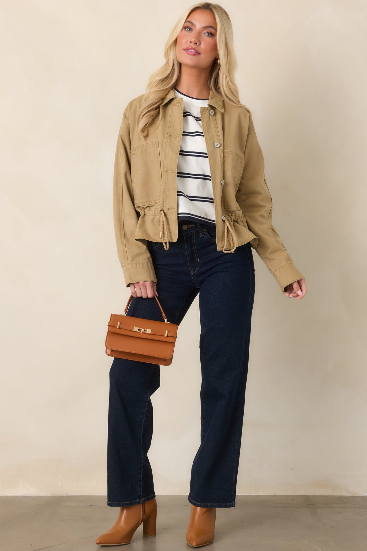 Let's Go There Tan Cotton Twill Utility Jacket
