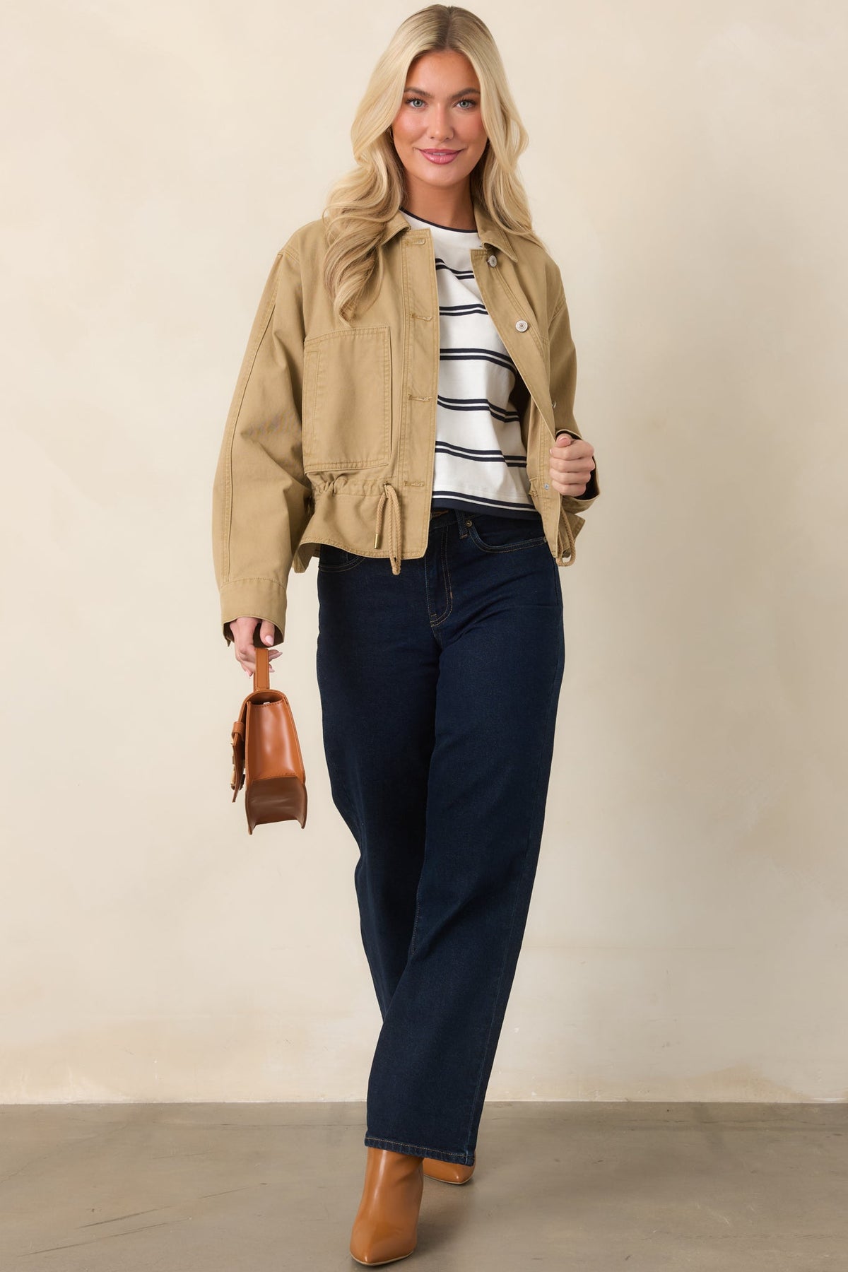 Let's Go There Tan Cotton Twill Utility Jacket