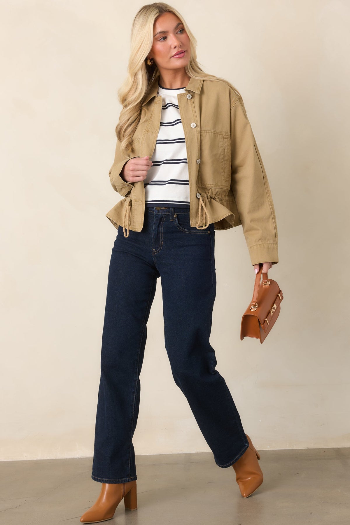 Let's Go There Tan Cotton Twill Utility Jacket