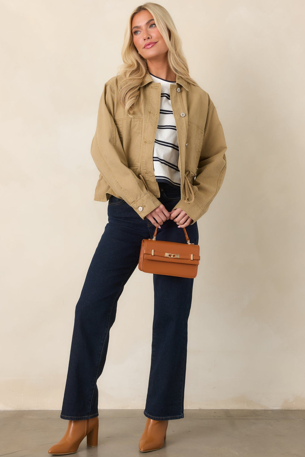 Let's Go There Tan Cotton Twill Utility Jacket