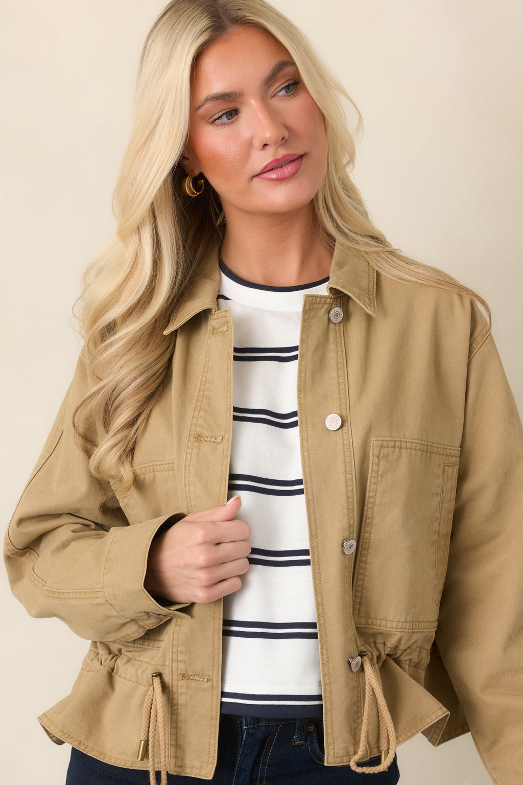 Let's Go There Tan Cotton Twill Utility Jacket