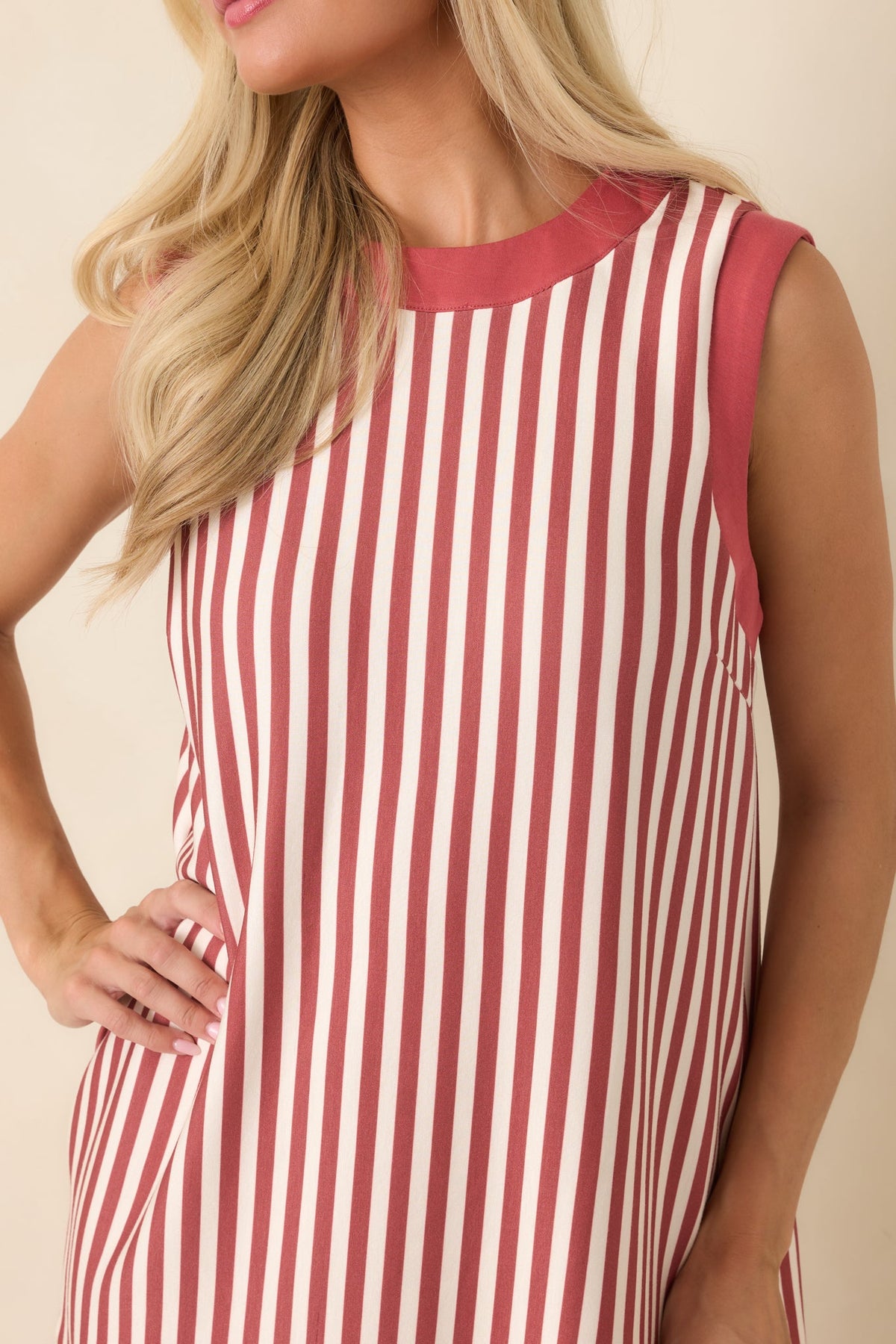 On the Roster Terracotta & Ivory Striped Shift Mini Dress