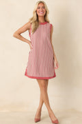 On the Roster Terracotta & Ivory Striped Shift Mini Dress