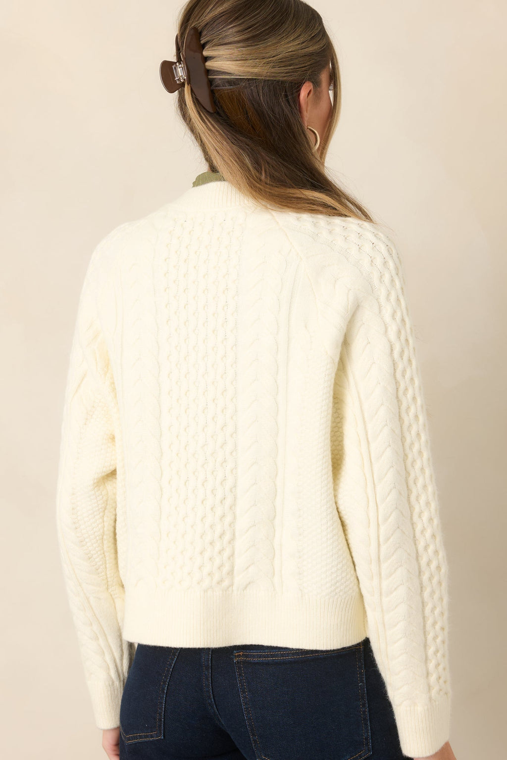 Rose to the Occasion Ivory Floral Embroidered Cable Knit Cardigan