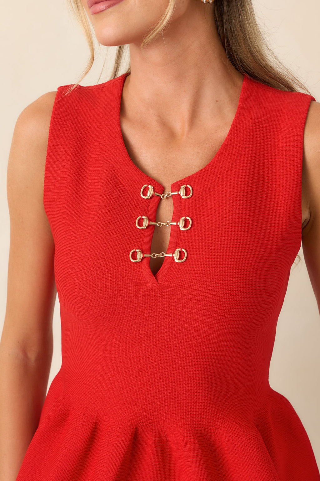 Keep Me Linked In Red Knit Peplum Top