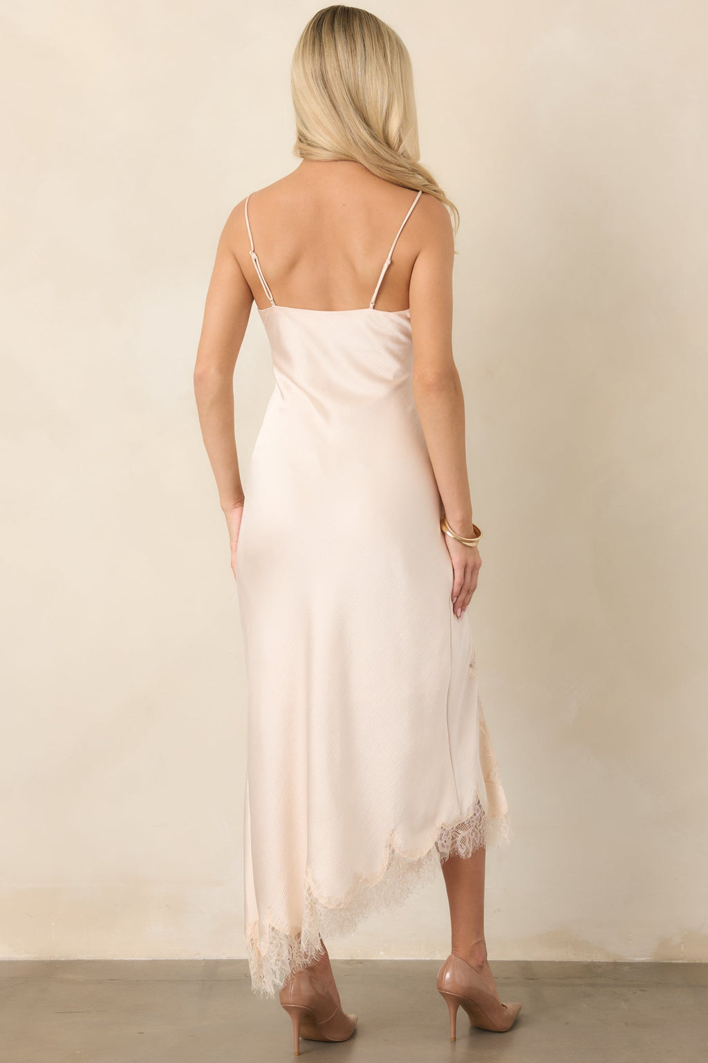 Just Like in the Movies Ivory Satin Lace Slip Midi Dress