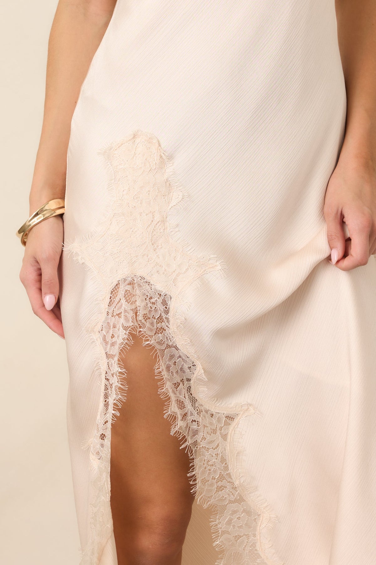 Just Like in the Movies Ivory Satin Lace Slip Midi Dress